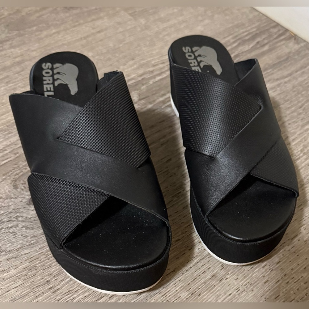 Sorel Cameron Flatform Mule Sandals | Black Platform Slides | Women’s Size 5 - Picture 4 of 7